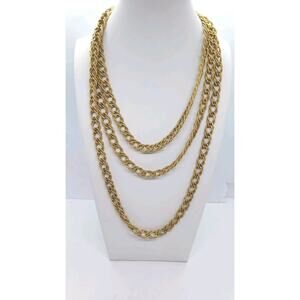 Vintage Gold Tone Chain Single Strand Wide Chunky 29" Twisted Double Link